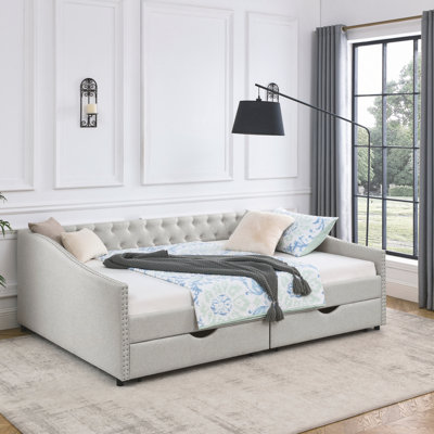 Daybed with Drawers Upholstered Tufted Sofa Bed Daybed With Storage Guest Bed