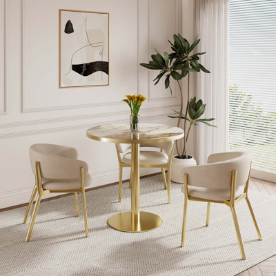 Table bistro ronde de 31,5 pouces avec plateau tulipe et plateau en faux marbre, facile à assembler, structure en métal robuste