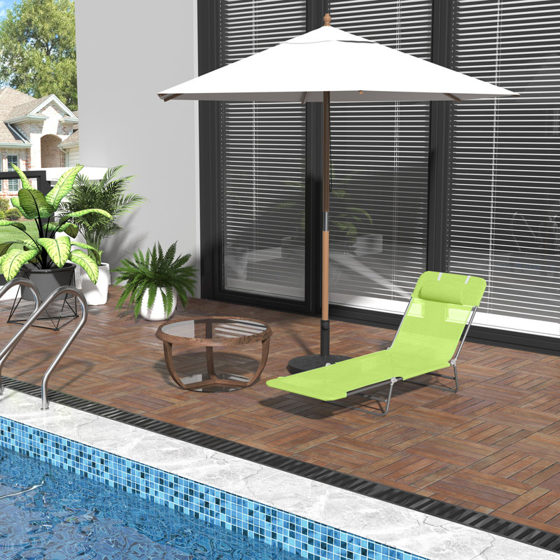 Folding Patio Chair - Outdoor Sun Lounger With Pillow, Reclining Back, Steel Frame & Breathable Fabric, For Patio, Yard, Beach Sunbathing Lounge Pool Adjustable Construction Material,