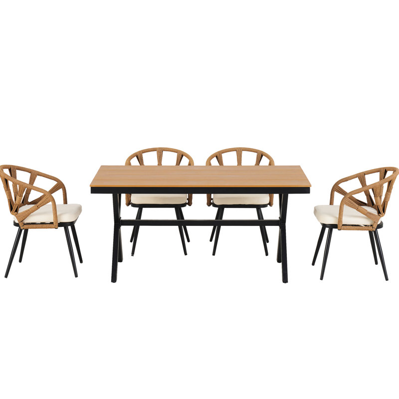 Contemporain d'extérieur avec chaises en PE et table, Dark Yellow