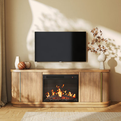 67" TV Stand with Electric Fireplace for TV up to 75", Camel