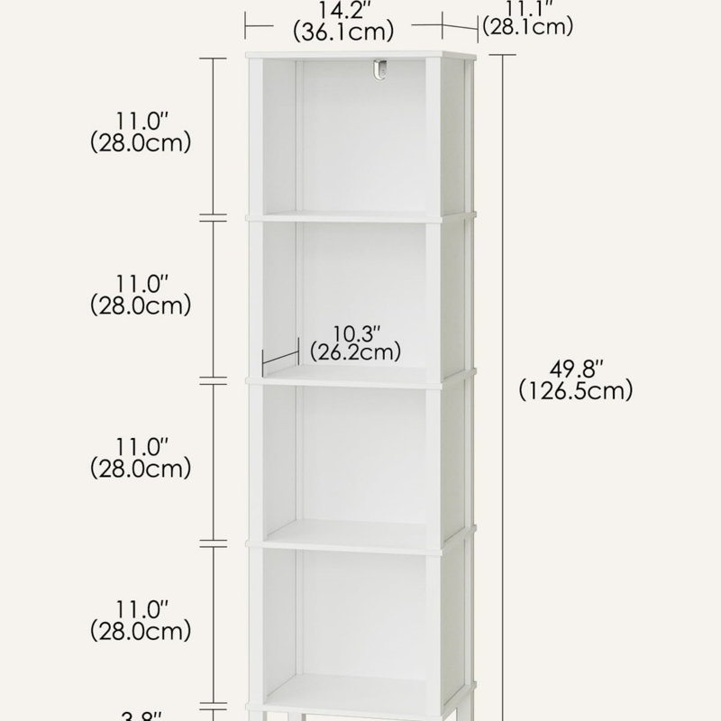 126.5cm H x 36.1cm W Standard Bookcase, White