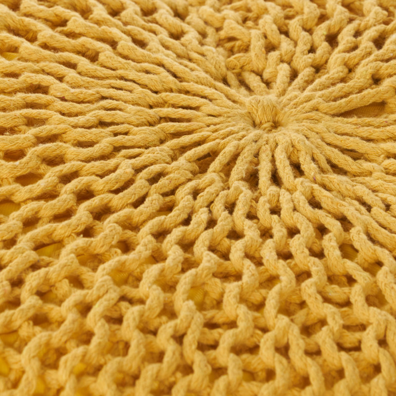 Repose-pieds rond tricoté en coton tricoté jaune, capacité de poids de 200 lb, élément décoratif, nettoyage des taches, rembourrage de perles, 19,92 po x 12,26 po, embellissement,