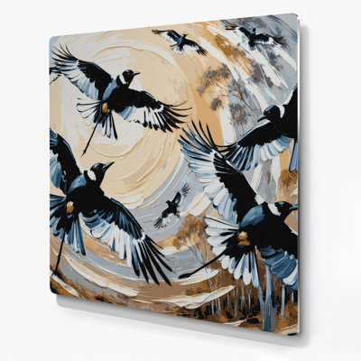 Oiseaux, pie australienne, art mural en métal gris
