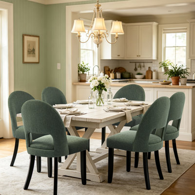 Linen Upholstered Dining Chairs with Curved High Back and Solid Wood Legs