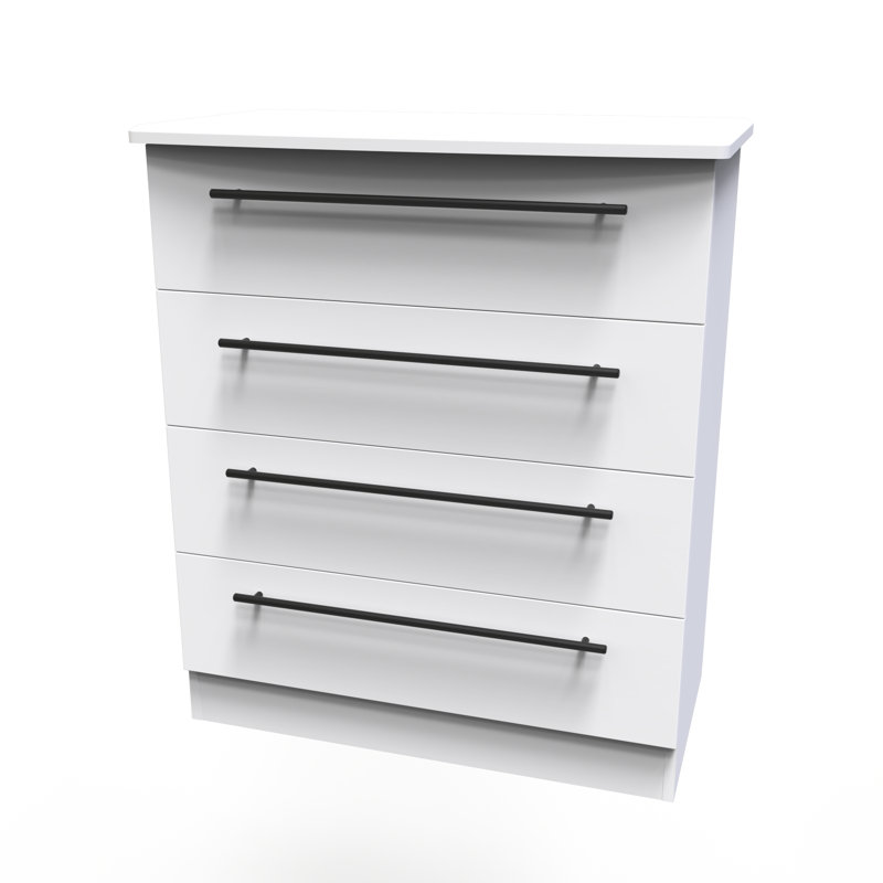 Fully Assembled Ahmyra 4 - Drawer Chest of Drawers, White Ash