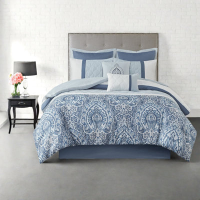 Premium 8-piece Bedding Set, Hypoallergenic Polyester, Elegant Damask Design, Perfect For Modern Bedrooms