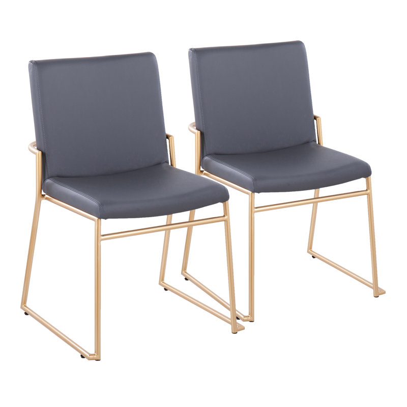 Gradin Stackable Side Chairs, Faux Leather Gray, Gold