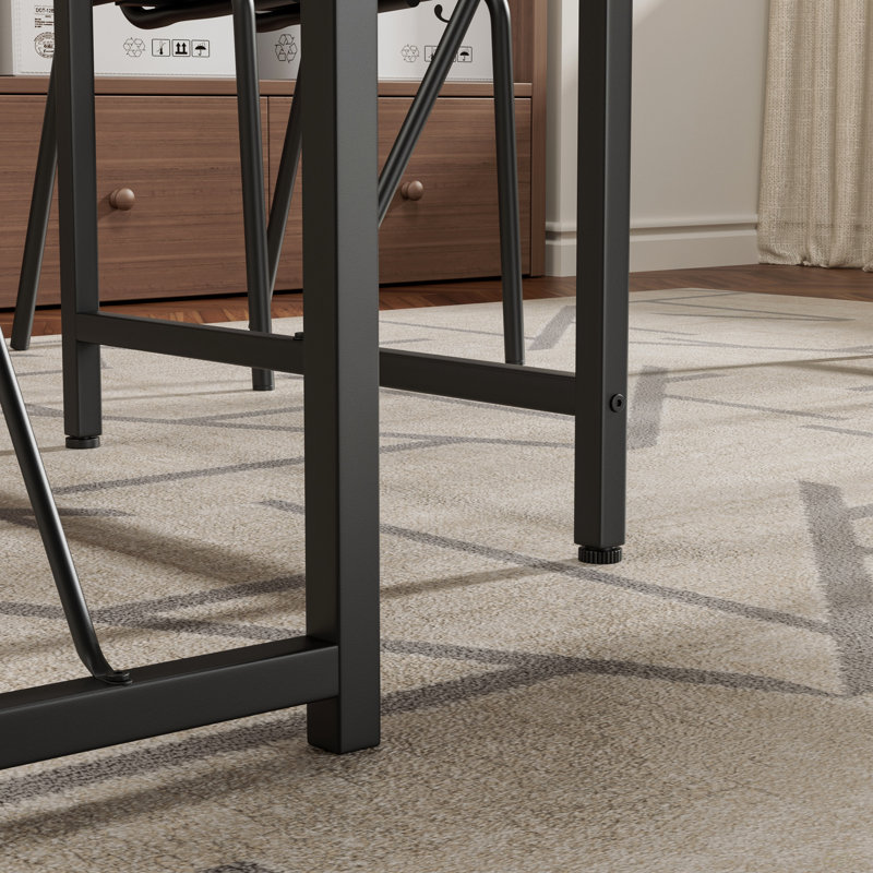 Samir 4-Piece MDF Dining Table Set with Metal Legs, Gray/Black, 1 Table, 4 Chairs, 1 Bench, Brown