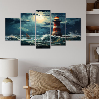Phare, mer orageuse I - art mural multi-panneaux phares