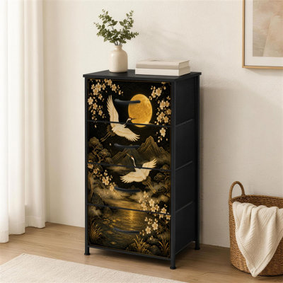 4-Drawer Dresser for Bedroom Japanese seamless crane birds elements Asian oriental decoration such Small Tall Clothes Dresser for Closet Organizers with Chest of Drawers Fabric Storage Bins Dressers