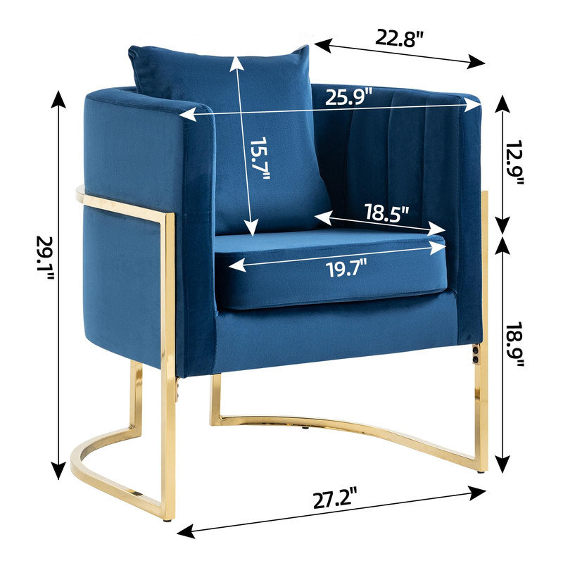 Zianah Velvet Barrel Chair, Blue Velvet