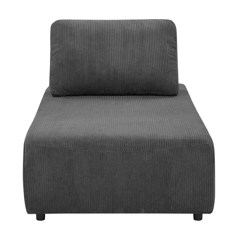 Chaise longue rembourrée Norbie, Velours côtelé gris foncé