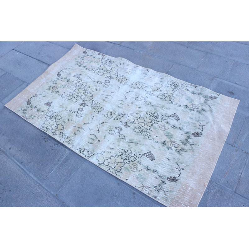 Vintage Anatolian Beige Turkish Wool Rug - Ideal Decorative Kitchen Accent Piece