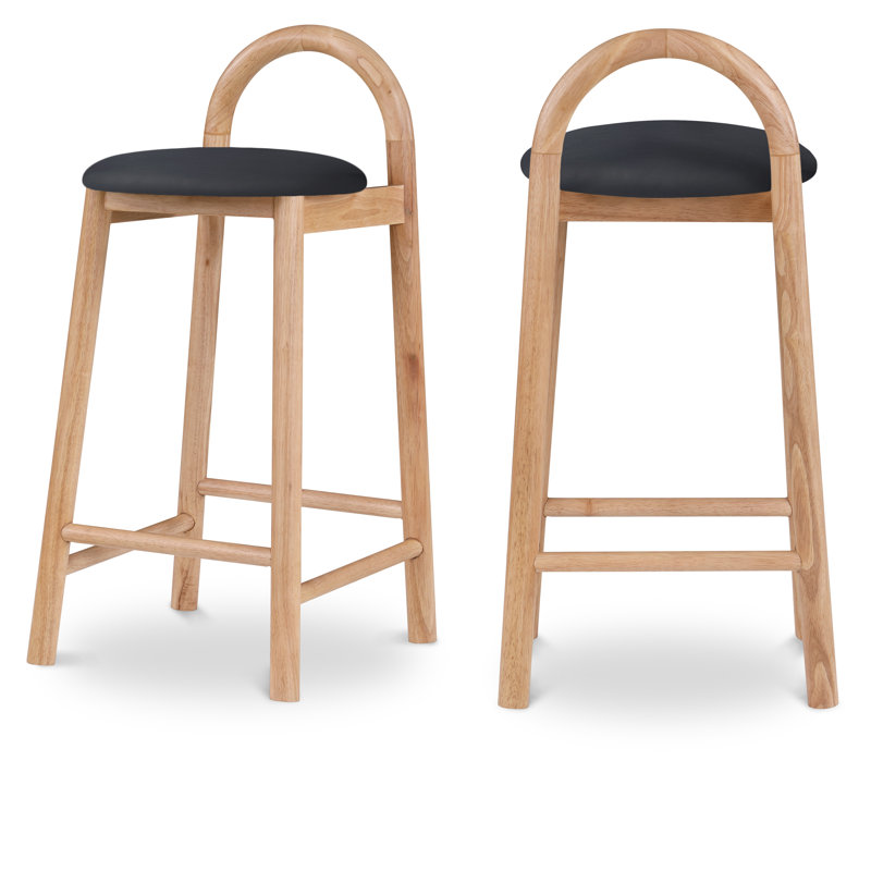 Calvin 27" Counter Bar Stool, Black Vegan Leather, Natural