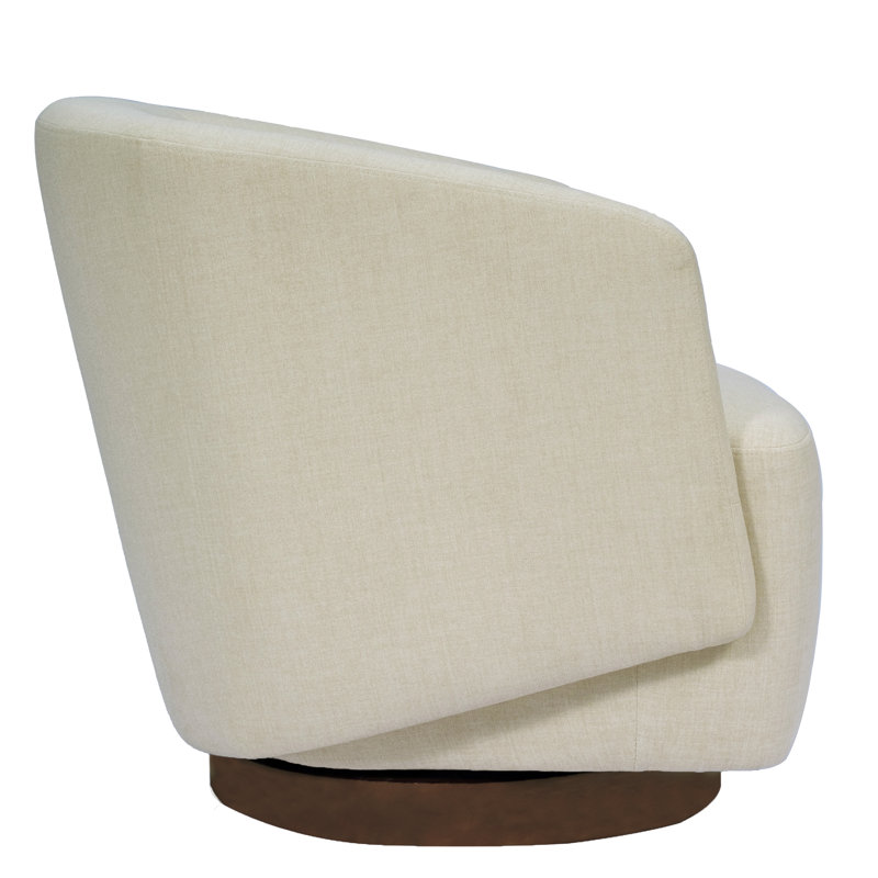 Beige Performance Fabric Swivel Barrel Chair with Wooden Base