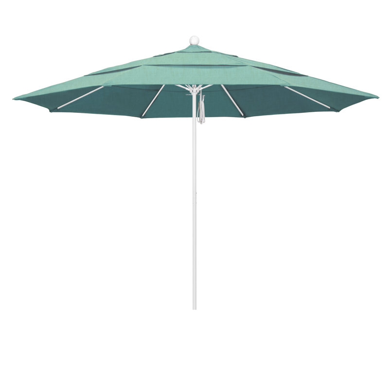 Parasol de marché 11 pi Silva, Blanc mat, Tissage uni Sunbrella® palette brume