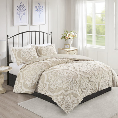 Literie pour chambre à coucher Très grand / très grand taupe - Rembourrage attrayant en chenille de coton 3 pièces Cottage Touch
