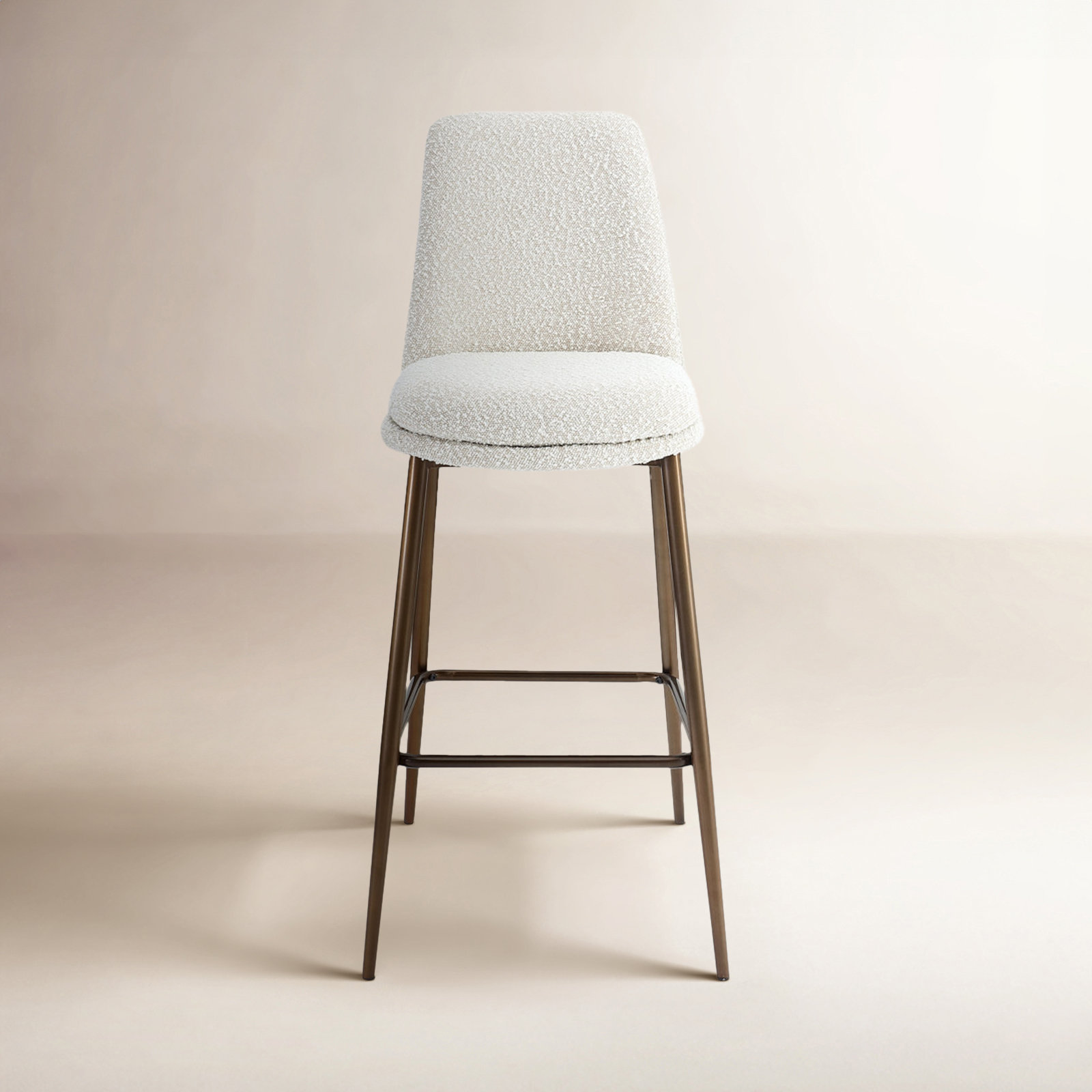 Wyatt Upholstered Bar Stool In Ricotta Boucle And Bronze Metal, Bar Stool (31" Seat Height)