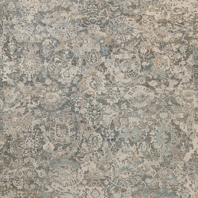 Blue Contemporary Silk Wool Blend Rug, Rectangle 6' x 9'