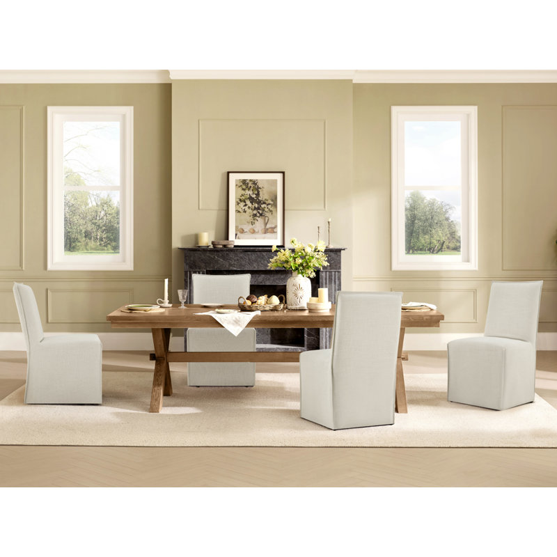 Catalan Jaffson Slipcover Upholstered Dining Chair (Set of 2), Performance Linen Effie Linen 