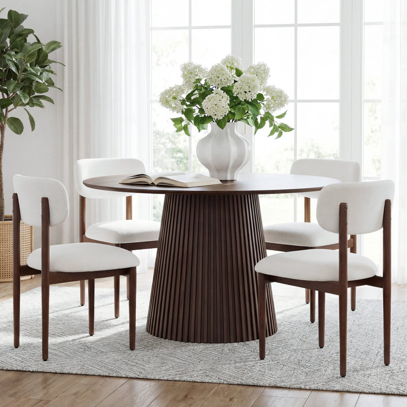 Ensemble de table de salle à manger 4 personnes Chynthia avec chaise d'appoint rembourrée, Noyer, Blanc