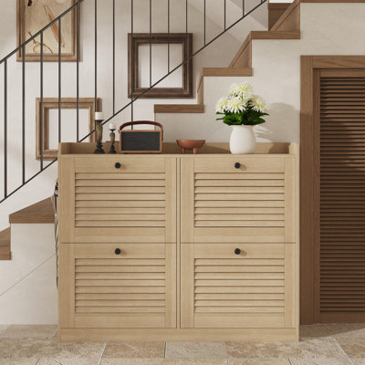 Space-Saving Large Shoe Storage Cabinet - Modern 4 Turn over-over Drawers Organizer, Freestanding, Fits 24-32 Pairs, Ideal for Entryway, Hallway, Bedr