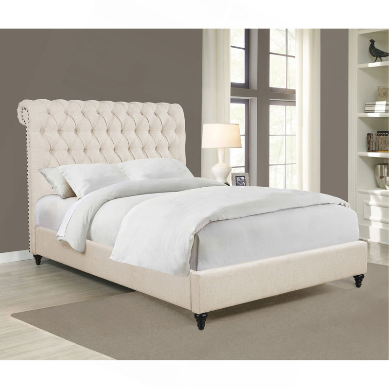 Grand lit tapissier Clemence Beige, Grand lit