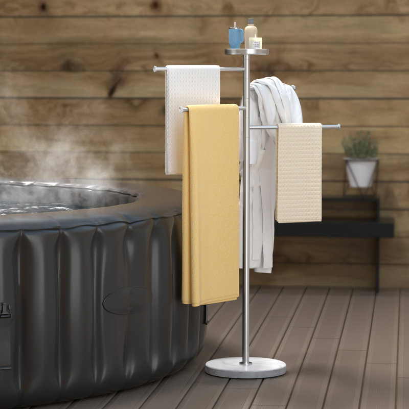Porte-serviettes de spa d'extérieur en marbre naturel KES avec base 1,5X plus lourde, 4 bras réglables avec plateau de rangement, acier brossé