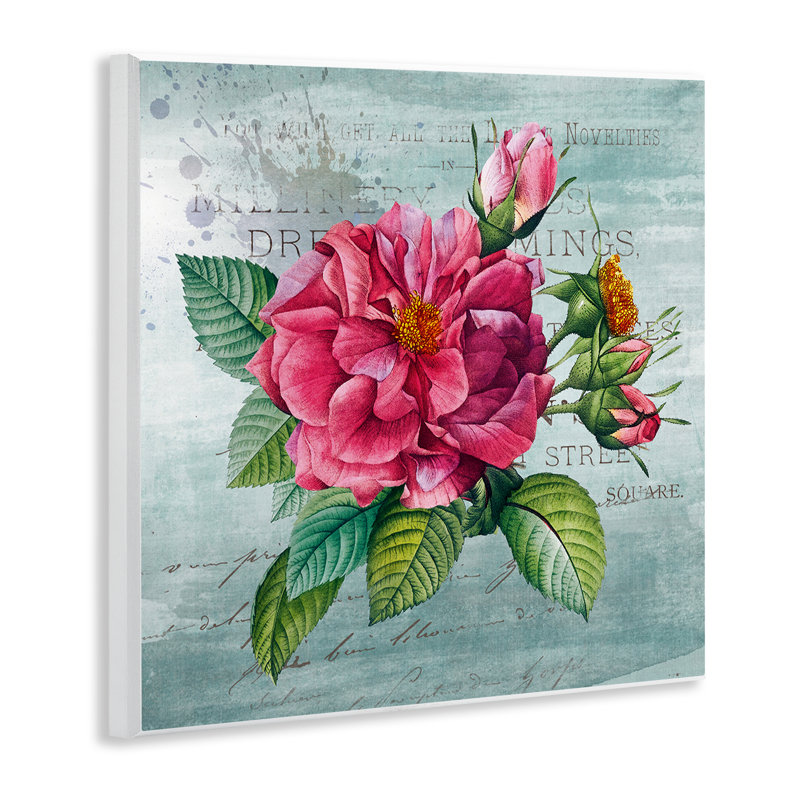 «Pink Garden Flower» sur plaque murale rustique, design par Susan Arnot