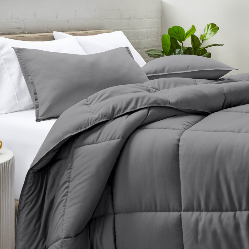 Ensemble d'édredon ultra-doux toutes saisons, Édredon pour lit simple + 1 taie décorative stan, Gris