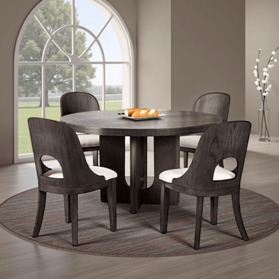 Zoko 5Pc Round Dining Table Set,  Polyester Chairs, Wood