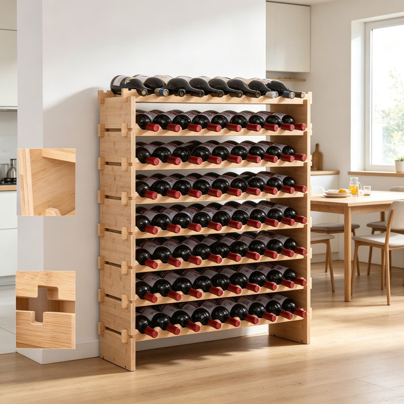 Modular Stackable Wine Rack Cabinet, Bamboo Freestanding Floor Wine Holder Display Shelves for Bottle Storage