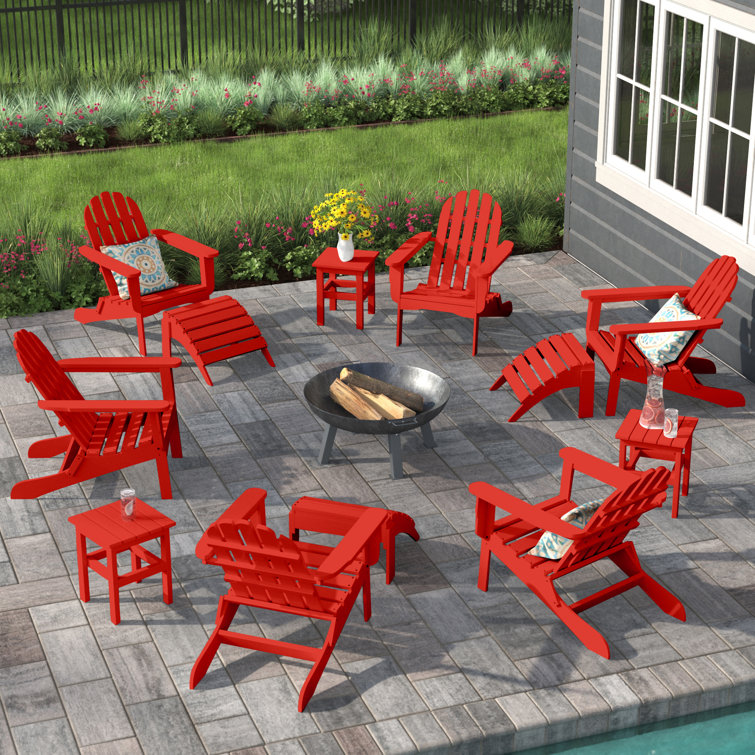 Hartington 12 Piece Plastic/Resin Folding Adirondack Chair with Ottoman and Table