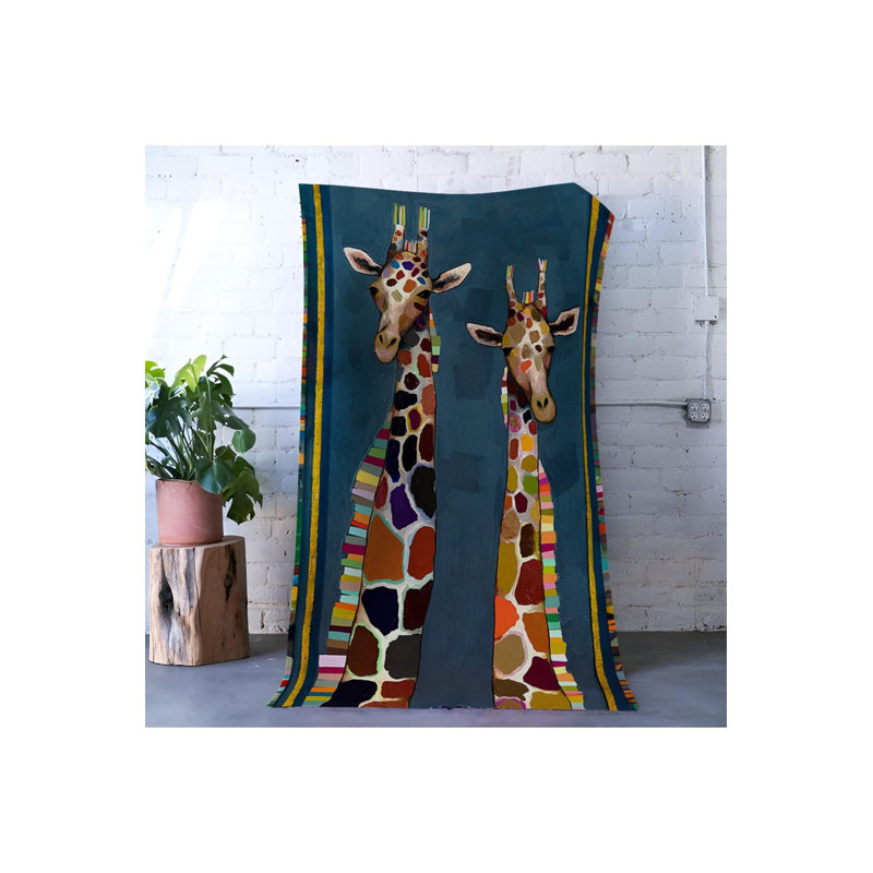 Tapis lavable décoratif multicolore à motif girafe bleu, Rectangle 2 pi 4 po x 3 pi 11 po