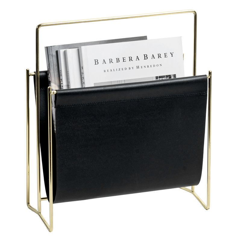 Free Standing Magazine Rack, Black/Brass