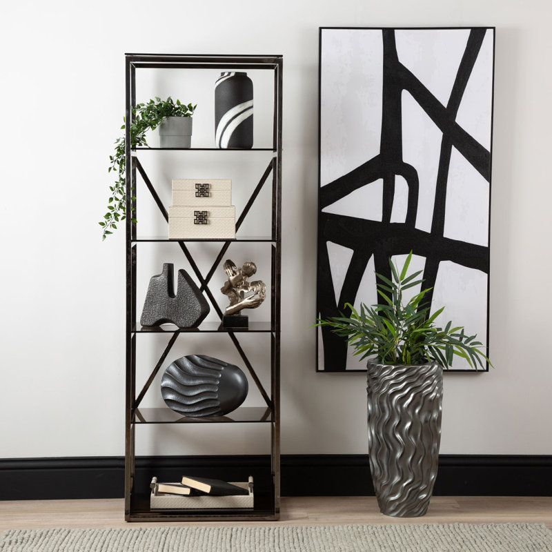 Neethu 5 Tiered Glass Display Shelf Unit for Living Room, Home Office Metal Shelving Unit for Storage