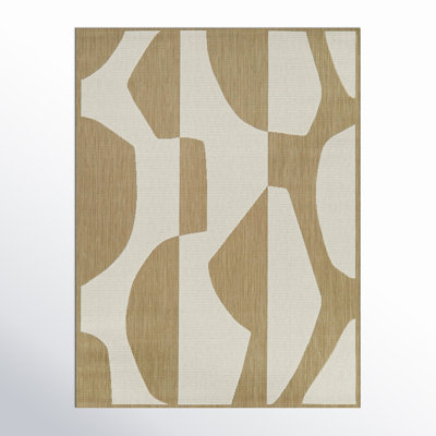 Emmie Abstract Machine Woven Polypropylene Indoor / Outdoor Use Area Rug in Tan/Cream