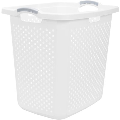 Panier à linge Home Logic 2,5 boisseaux, grand panier mince avec poignées, blanc avec poignées argentées, ensemble de 4
