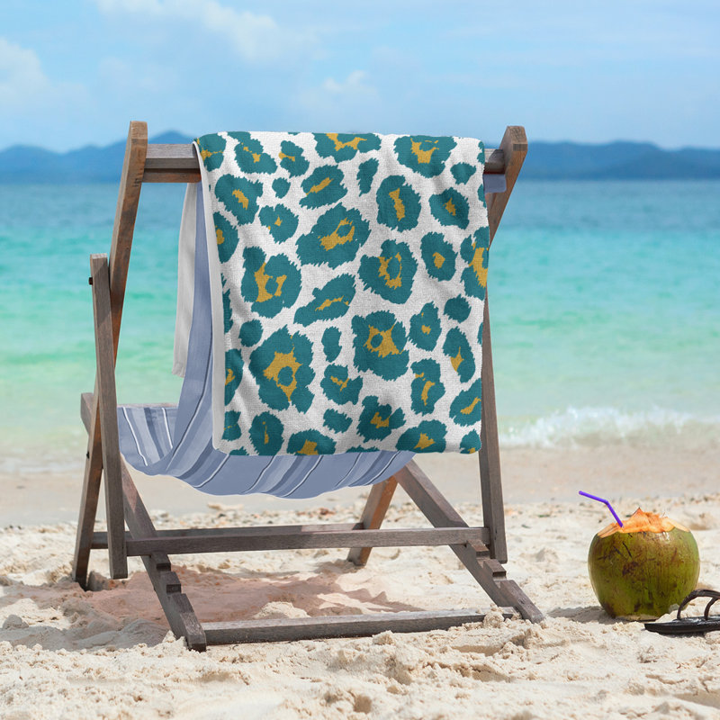 Davlin Beach Towel, Microfiber, White/Gold/Teal