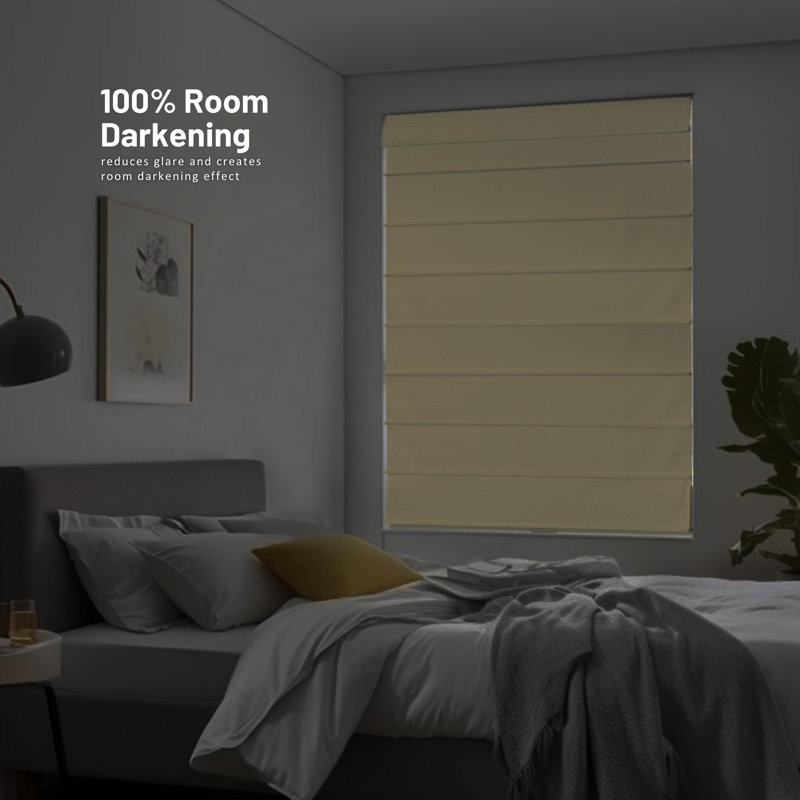 Room Darkening Roman Shade, 23"W x 64"L, Cream