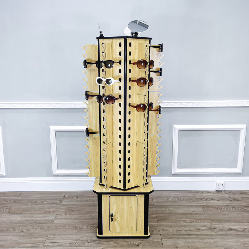 Light Brown Wood 6-Sided Floor Display with Locking Storage