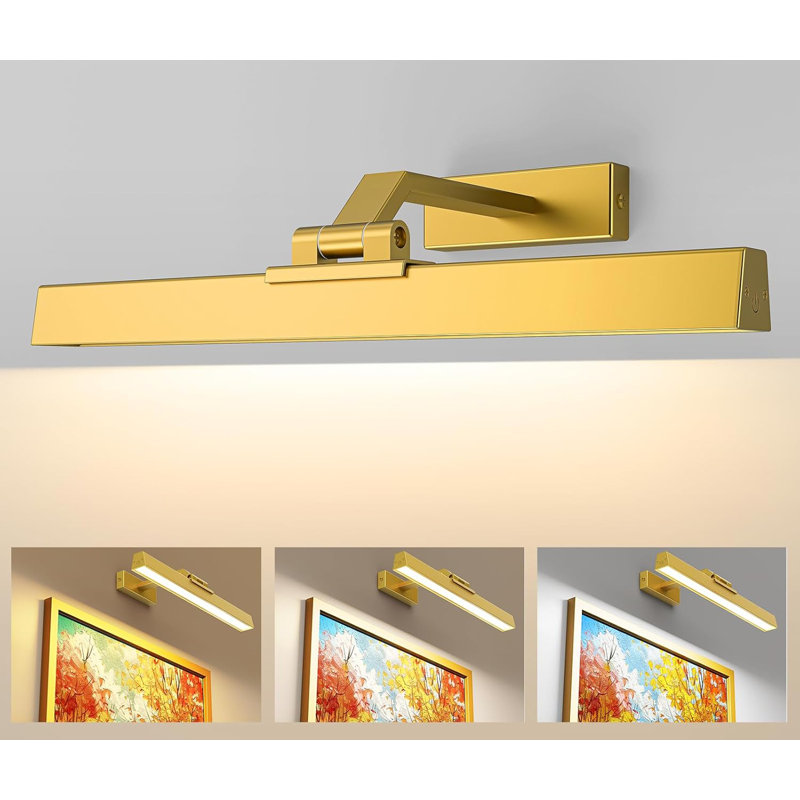 1 - Light Battery Operated Dimmable LED Wall Mounted Picture Light with Remote, Gold, 10.2cm H x 40.6cm W x 18.8cm D