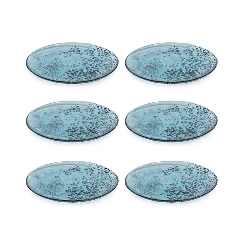 Assiette à salade ou à dessert en verre 8,25 po Berkane, ensemble de 6, Bleu