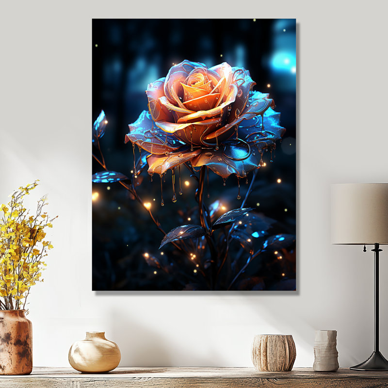 Radiant Orange Forest Rose - impression d'art mural rose, Métal métal, H 40 po x l 30 po x P 1,5 po