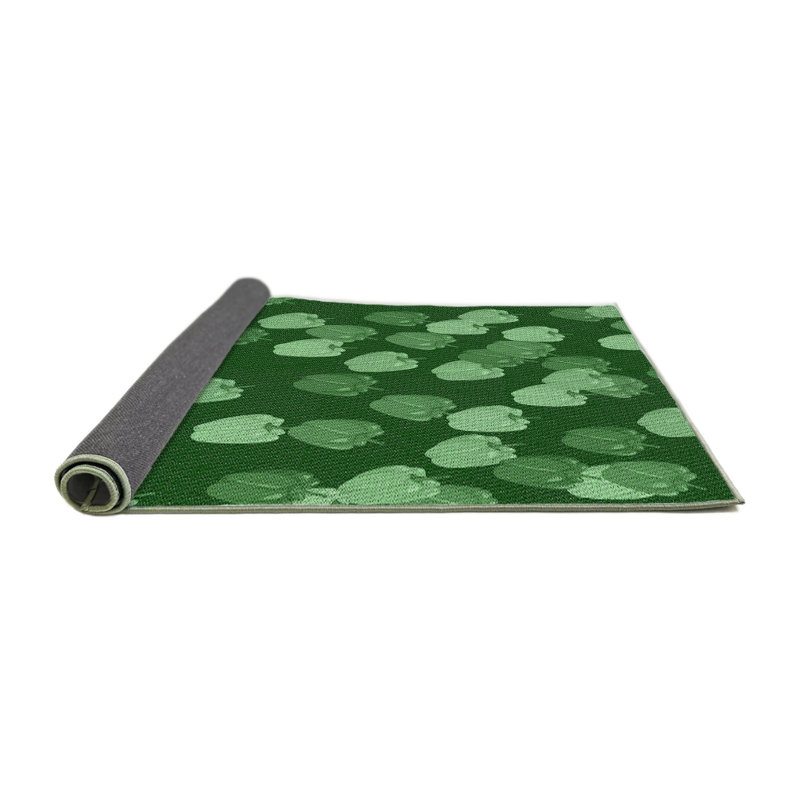 Tapis vert/bleu foncé à motifs, Rond 4 pi