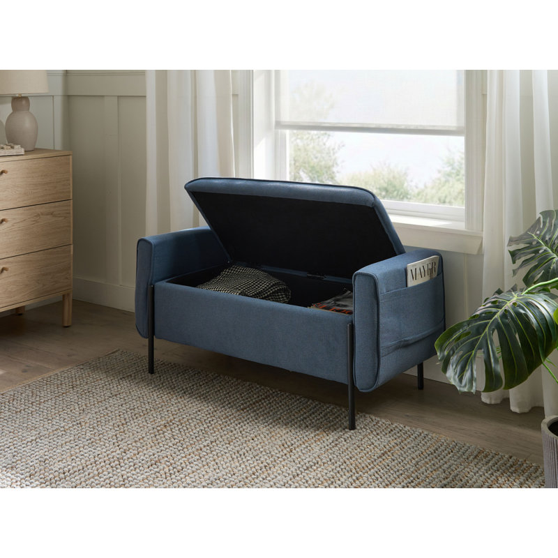 Fabric Upholstered Storage Bench, Blue
