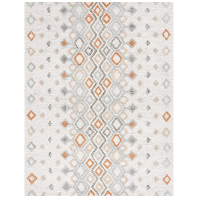 Casablanca Shag Hand Tufted Wool/Cotton Geometric Rug in Ivory/Rust