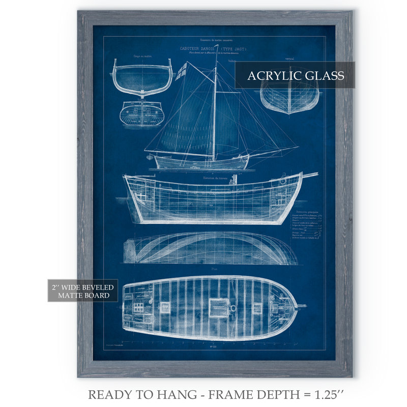 «Antique Ship Blueprint II» par Paul Cezanne - reproduction d'art encadrée, H 30 po x l 22 po x P 1,25 po, Pas de tapis