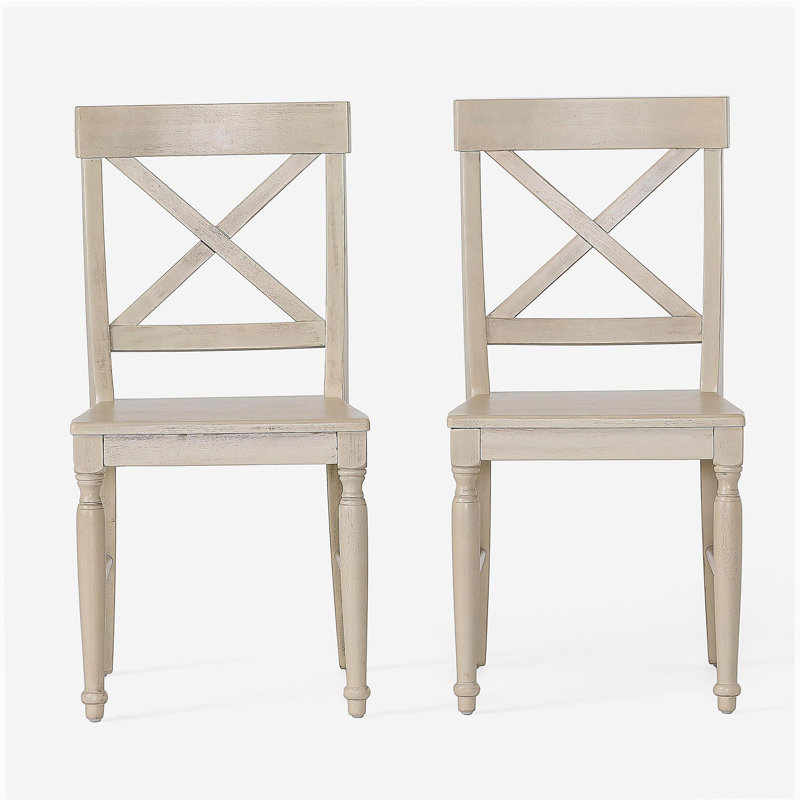 Ensemble de chaises de salle à manger en bois d'acacia, 2 pièces, blanc antique, Blanc antique